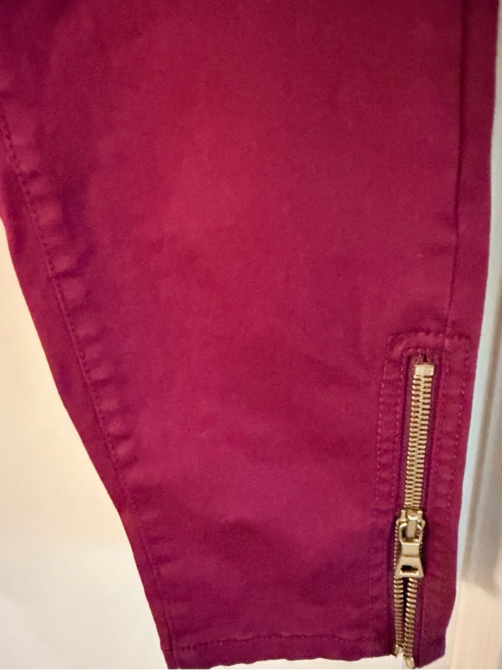 LOFT Women's Skinny Pants in Deep Wine with Gold Zippers - Picture 4 of 5